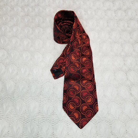 MURANO Neck Tie Orange Black Circles WOVEN SILK Geometric Pattern VERY SLEEK - Picture 5 of 9